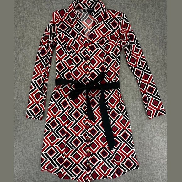 INC International Concepts Geometric Dress Buttons Collared V-Neck Long Sleeve - Picture 1 of 13